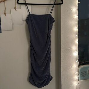Blueish/grey Sparkly Ruched mini dress. Super cute only worn once.